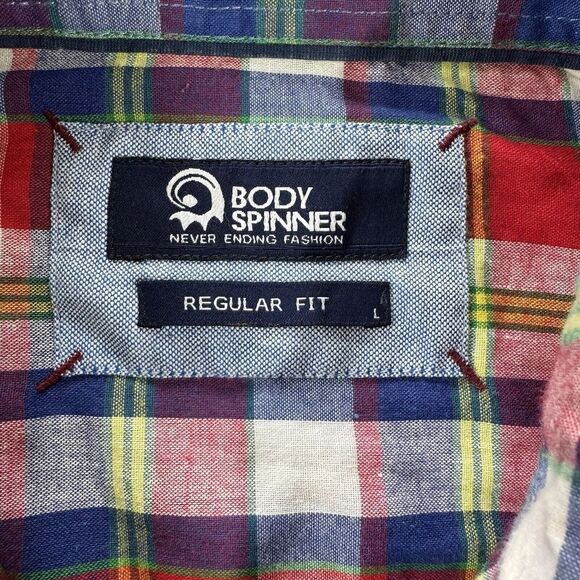 Body Spinner Large Regular Fit Red Plaid Long Sleeve Button Down Men's Shirt - Picture 4 of 6